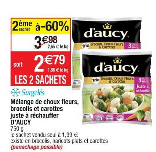 mélange de choux fleurs, brocolis et carottes juste à réchauffer d'aucy