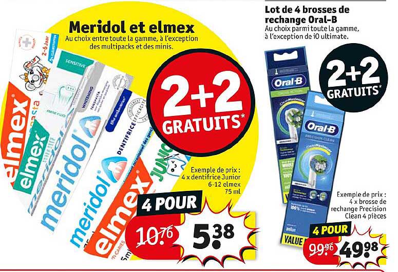 meridol et elmex, lot de 4 brosses de rechange oral-b