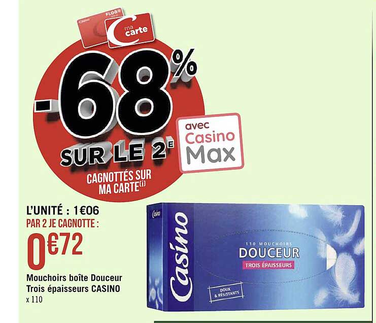 mouchoirs boîte douceur trois épaisseurs casino