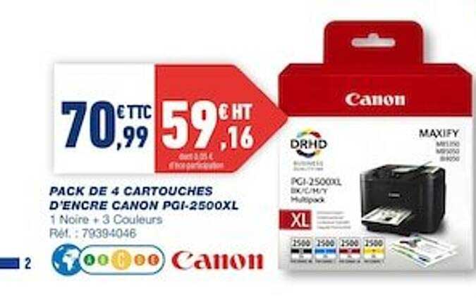 pack de 4 cartouches d'encre canon pgi-2500xl