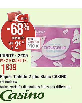 papier toilette 2 plis blanc casino