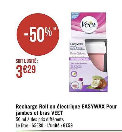 recharge roll on électrique easywax pour jambes et bras veet