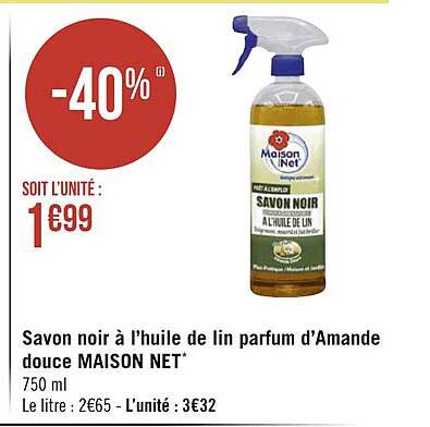 savon noir à l'huile de lin parfum d'amande douce maison net
