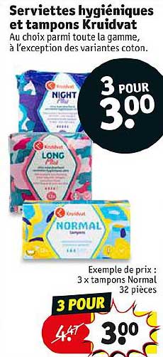 serviettes hygiéniques et tampons kruidvat