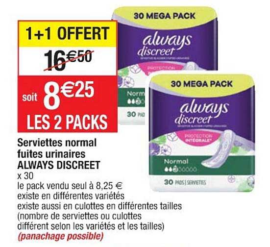 serviettes normal fruites urinaires always discreet