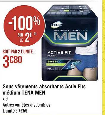 sous vêtements absorbants activ fits médium tena men