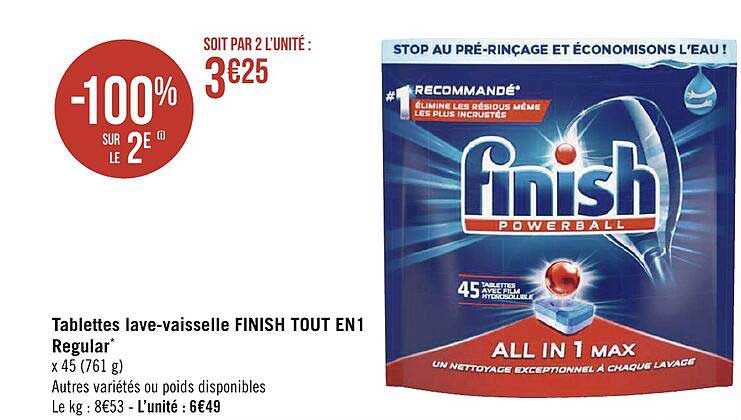 tablettes lave-vaisselle finish tout en 1 regular