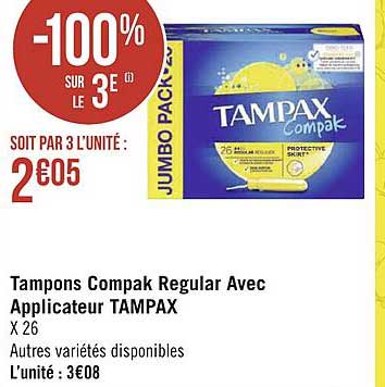tampons compak regular avec applicateur tampax