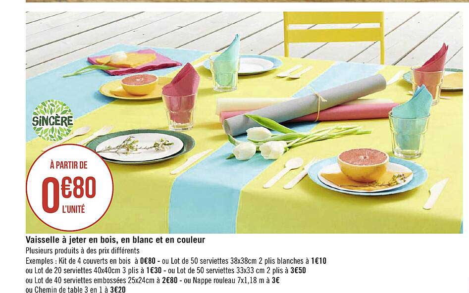 vaisselle à jeter en bois, en blanc et en couleur sincère