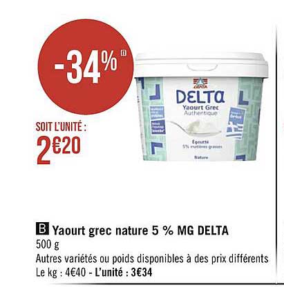 yaourt grec nature 5% mg delta