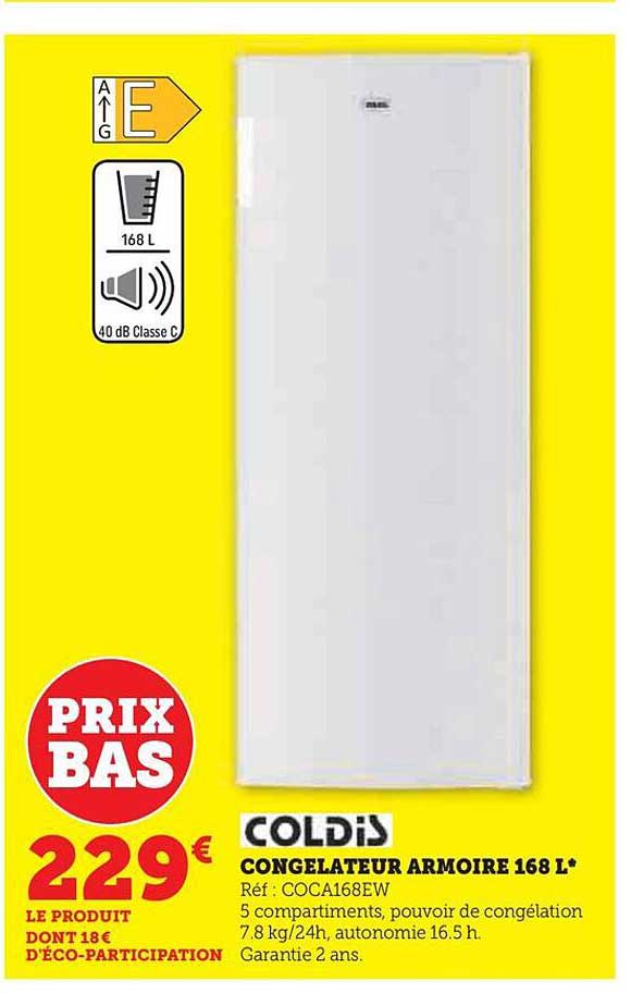 congélateur armoire 168 l coldis