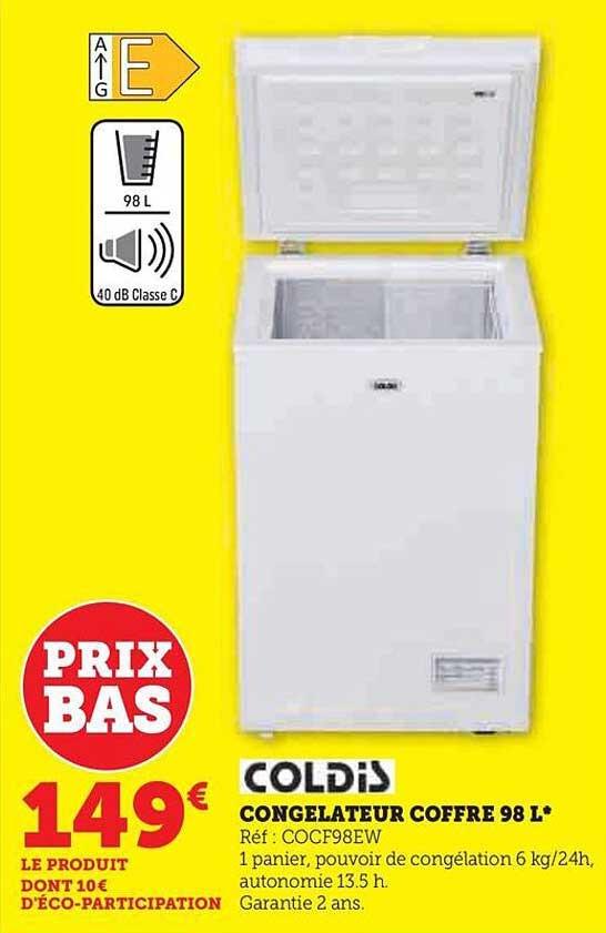 congélateur coffre 98 l coldis