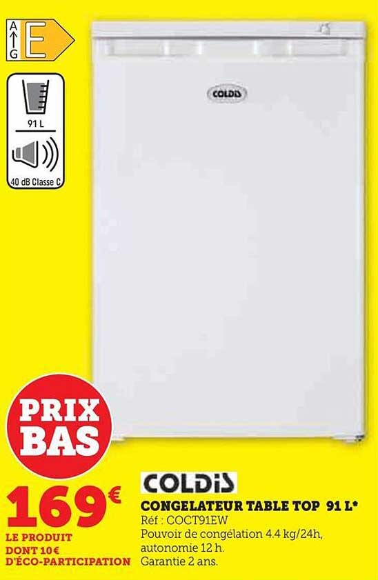 congélateur table top 91 l coldis