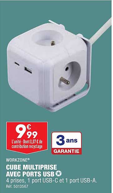 cube multiprise avec ports usb workzone