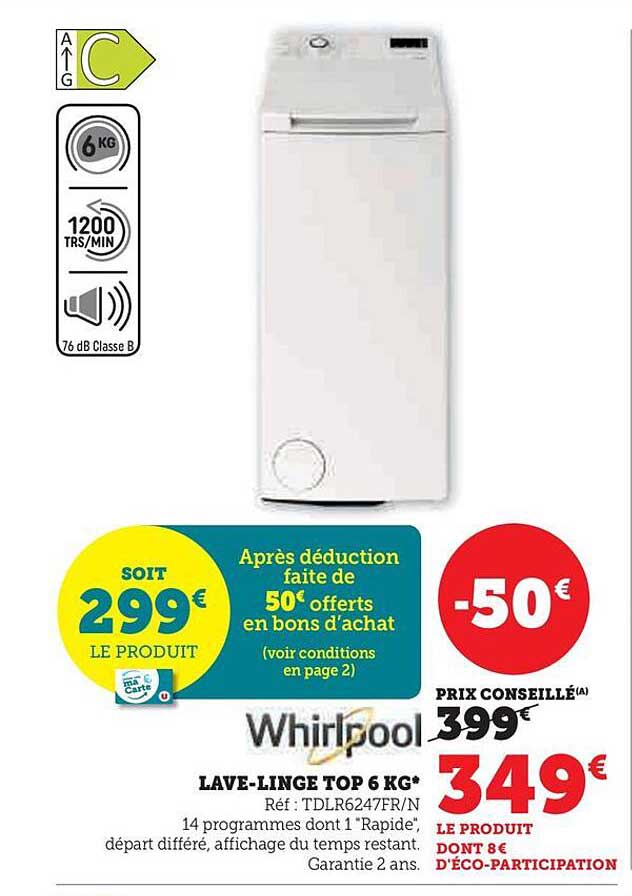 lave-linge top 6 kg whirlpool