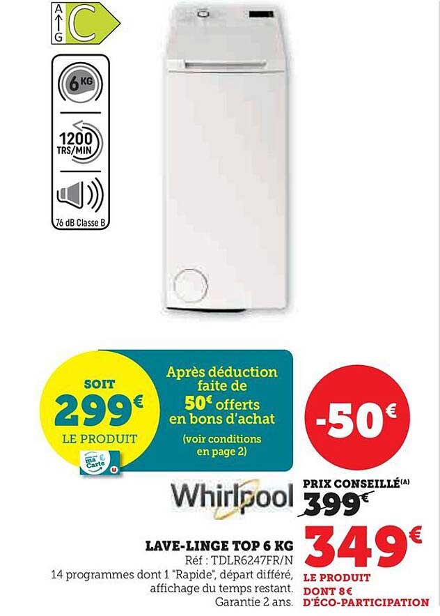 lave-linge top 6 kg whirlpool
