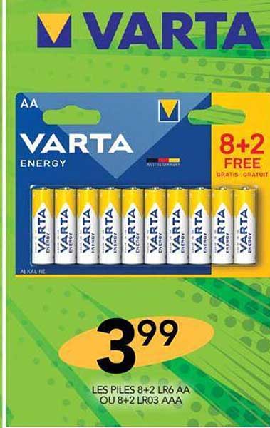 les piles 8+2 lr6 aa ou 8+2 lr03 aaa varta