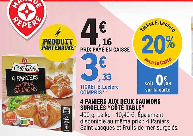 4 paniers aux deux saumons surgelés "côté table"