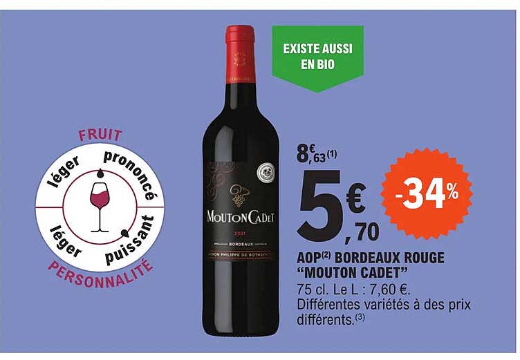 aop bordeaux rouge "mouton cadet"