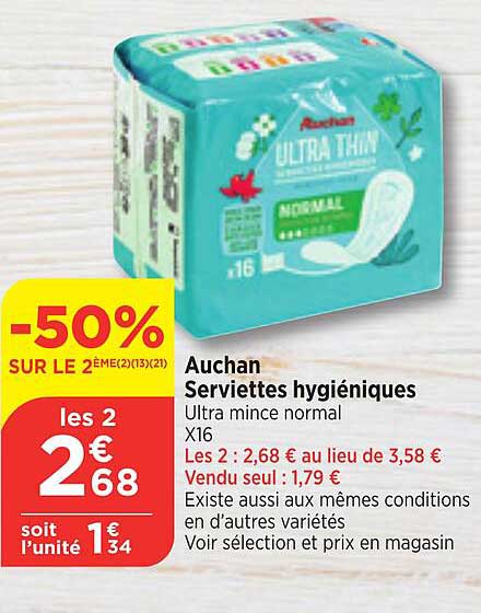 auchan serviettes hygieniques