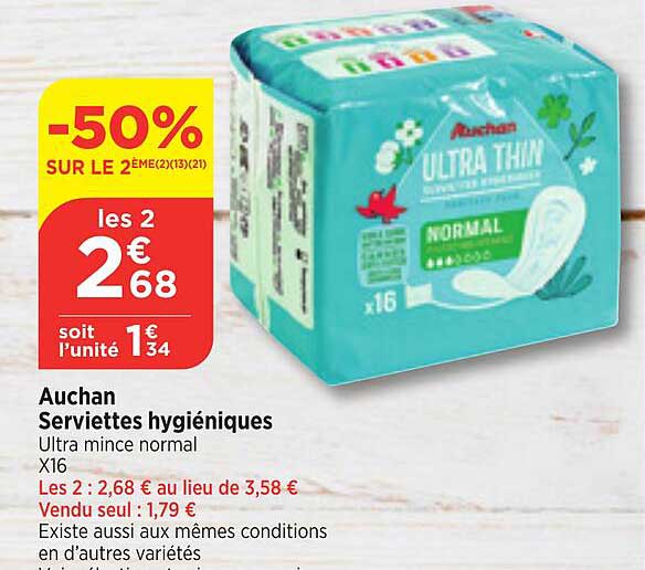 auchan serviettes hygieniques