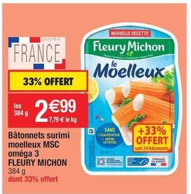 bâtonnets surimi moelleux msc oméga 3 fleury michon