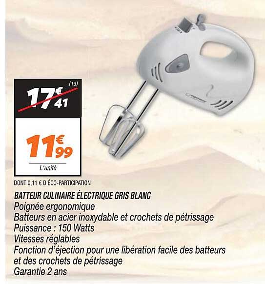 batteur culinaire électrique gris blanc