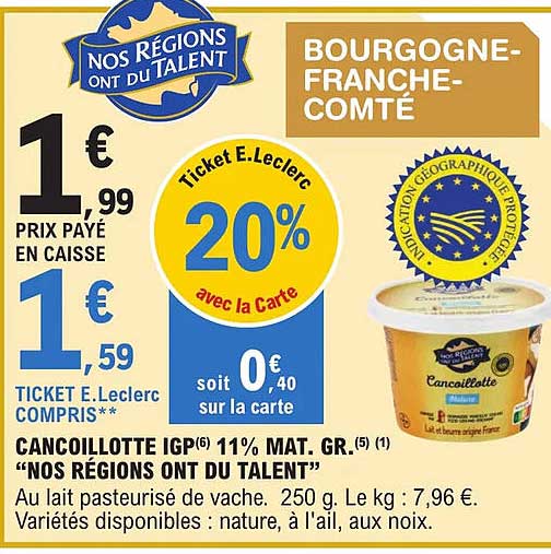 cancoillotte igp 11% mat. gr. "nos régions ont du talent"