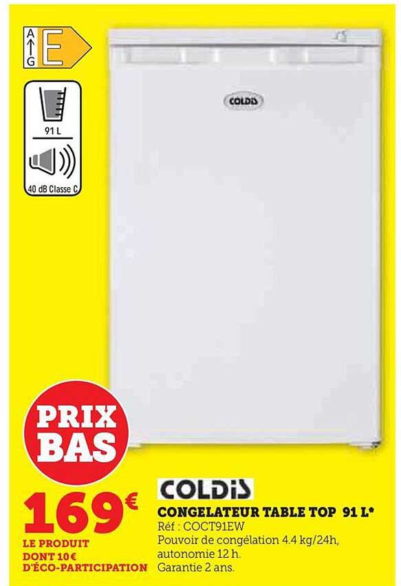 congélateur table top 91 l coldis