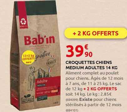 croquettes chiens medium adultes 14 kg bab'in