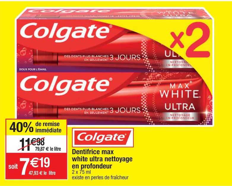 dentifrice max white ultra nettoyage en profondeur colgate