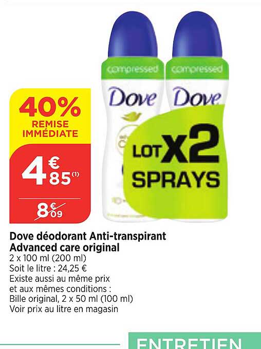 dove deodorant anti-transpirant advanced care original