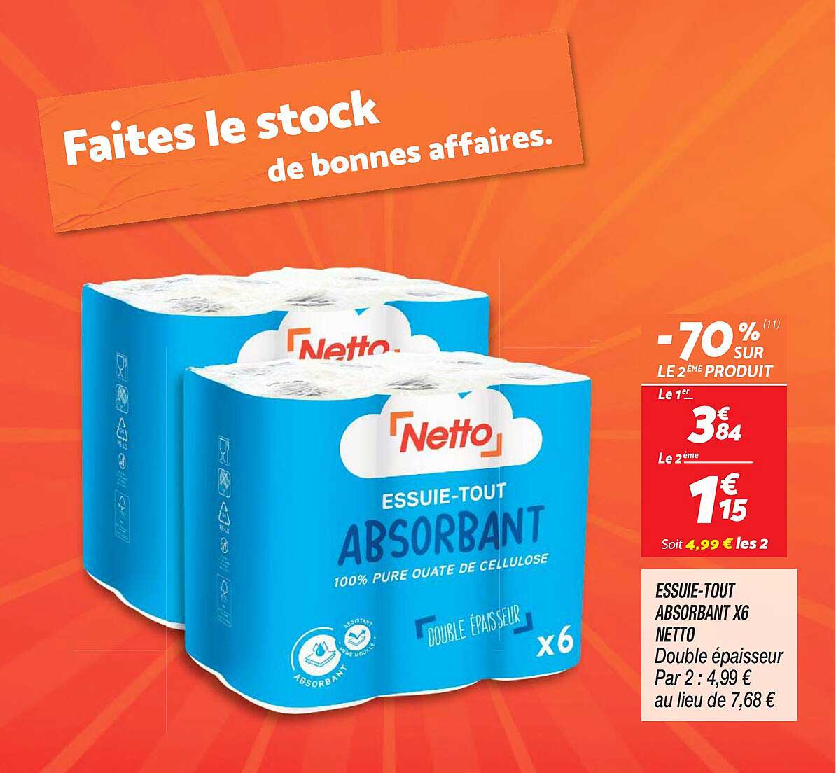 essuie-tout absorbant x6 netto