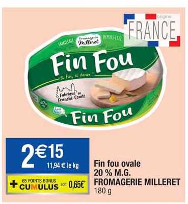 fin fou ovale 20% m.g. fromagerie milleret