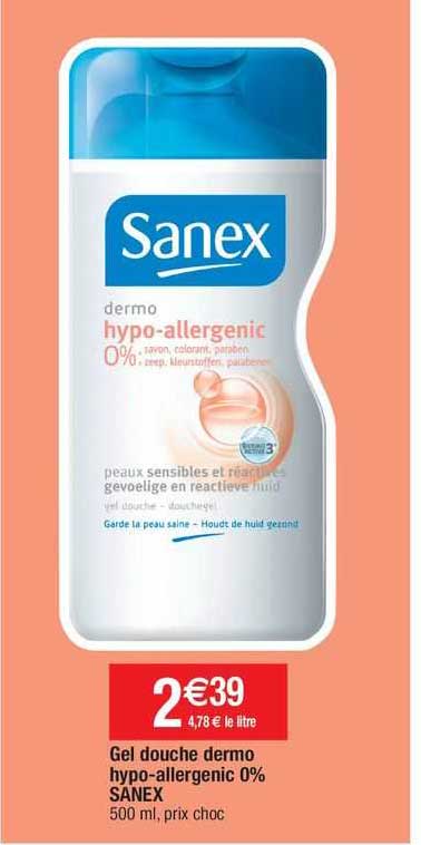 gel douche dermo hypoallergenic 0% sanex
