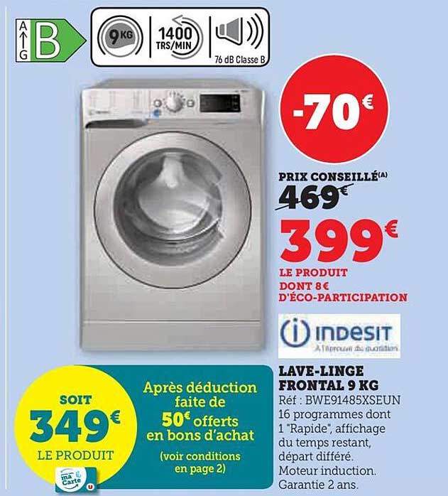 lave-linge frontal 9 kg indesit