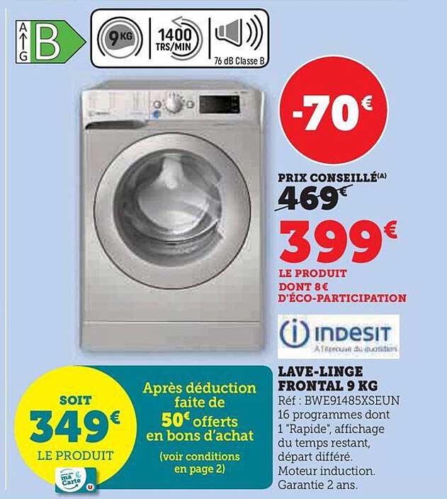 lave-linge frontal 9 kg indesit