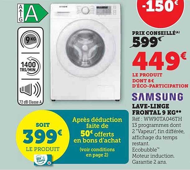 lave-linge frontal 9 kg samsung
