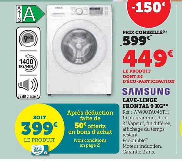 lave-linge frontal 9 kg samsung