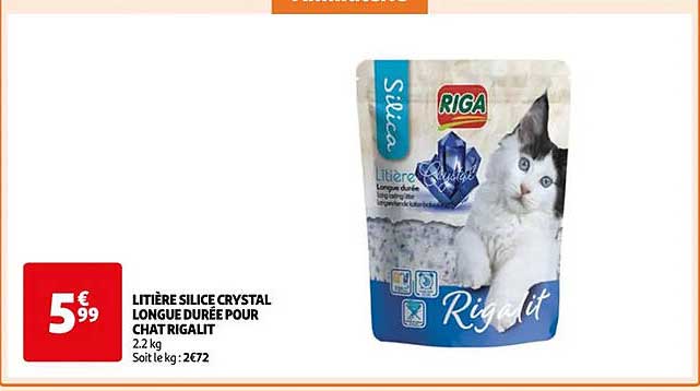 litière silice crystal longue durée pour chat rigalit