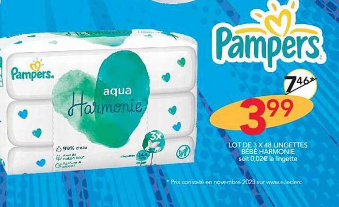 lot de 3 x48 lingettes bébé harmonie pampers