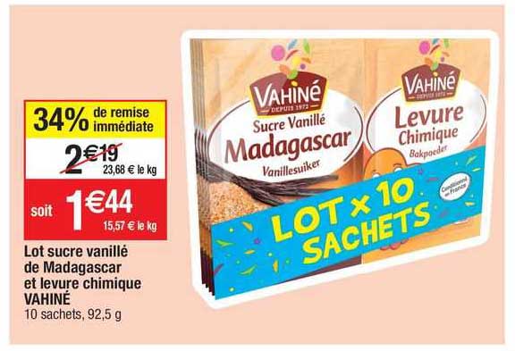 lot sucre vanillé de madagascar et levure chimique vahiné