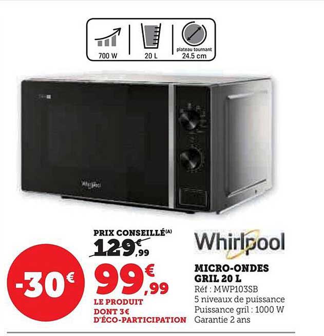 micro-ondes gril 20 l whirlpool