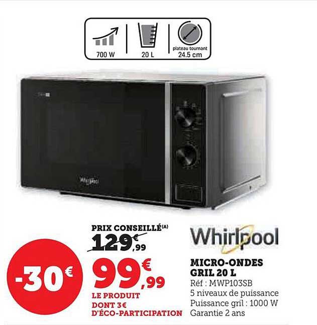 micro-ondes gril 20 l whirlpool