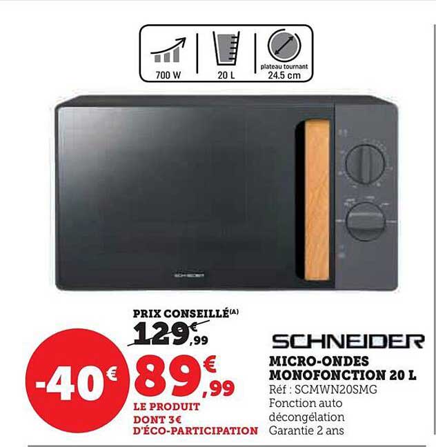 micro-ondes monofonction 20 l schneider