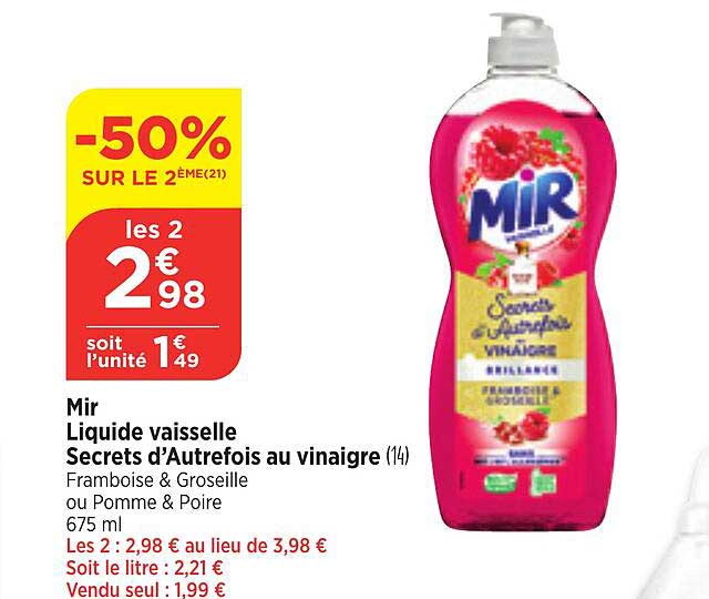 mir liquide vaisselle secrets d'autrefois au vinaigre