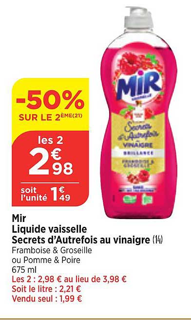 mir liquide vaisselle secrets d'autrefois au vinaigre