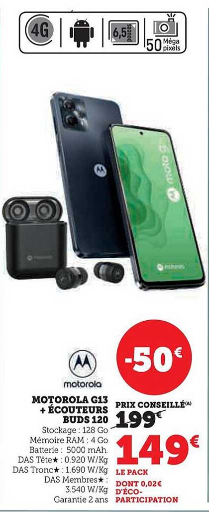 motorola g13 + écouteurs buds 120