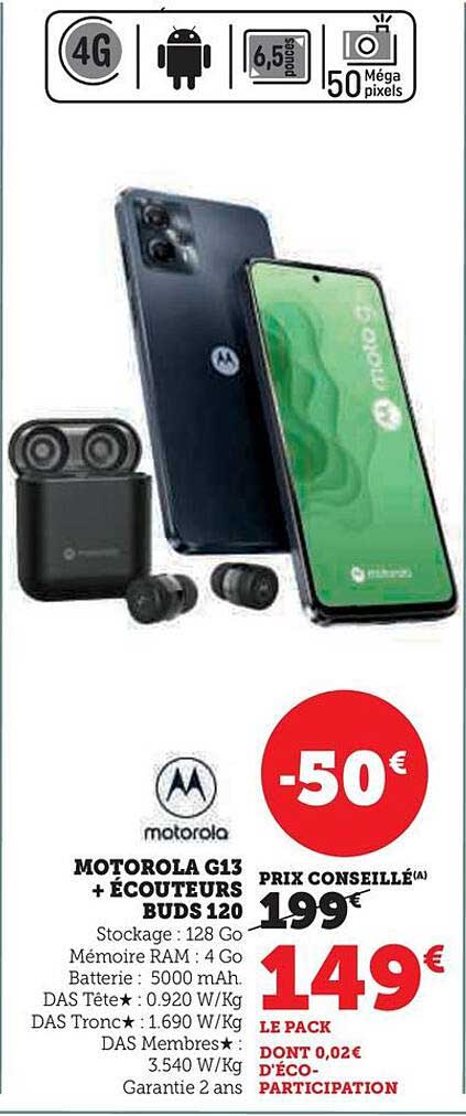 motorola g13 + écouteurs buds 120