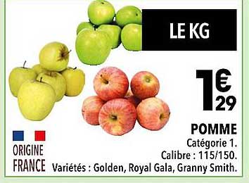 pomme golden, royal gala, granny smith